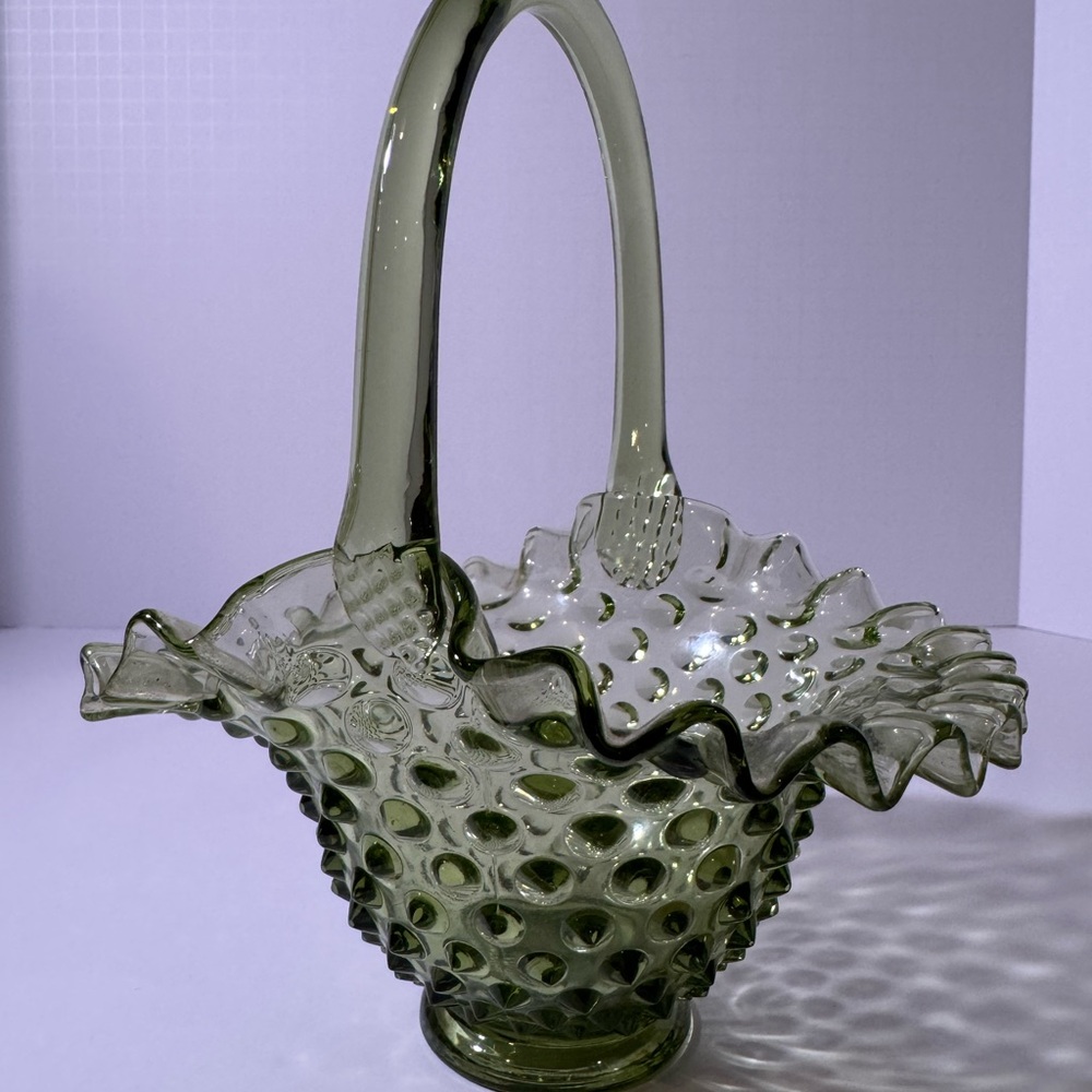 Fenton hobnail Green Glass Basket
